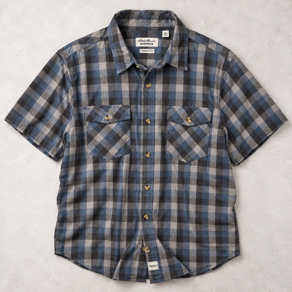 Plaid button down polo workwear shirt by Eddie Bauer foreman fit big & tall 2XL